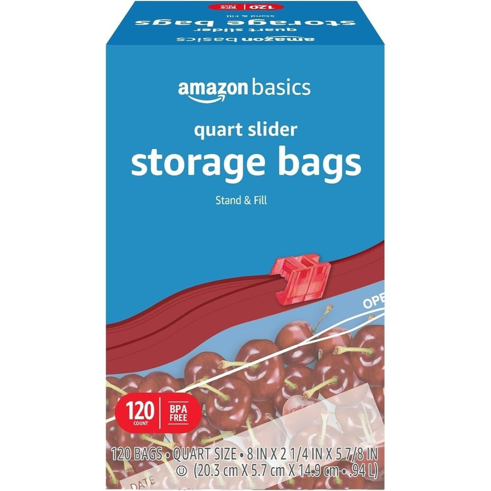 Amazon Basics Slider Quart Food Storage Bags BPA Free Quart 120 Count Clear